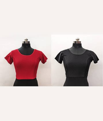 Kanooda Prints Black Readymade without Pad Lycra Women's Blouse ( Pack of 2 )