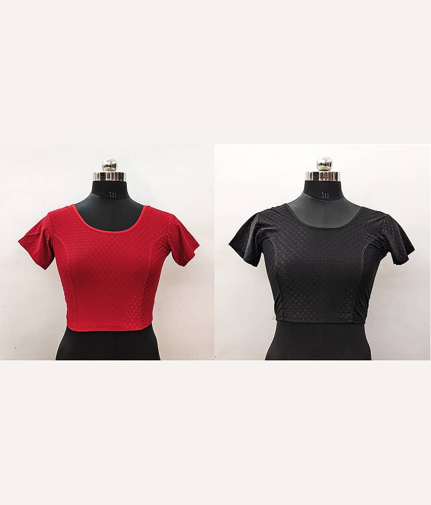 Kanooda Prints Black Readymade without Pad Lycra Women's Blouse ( Pack of 2 )