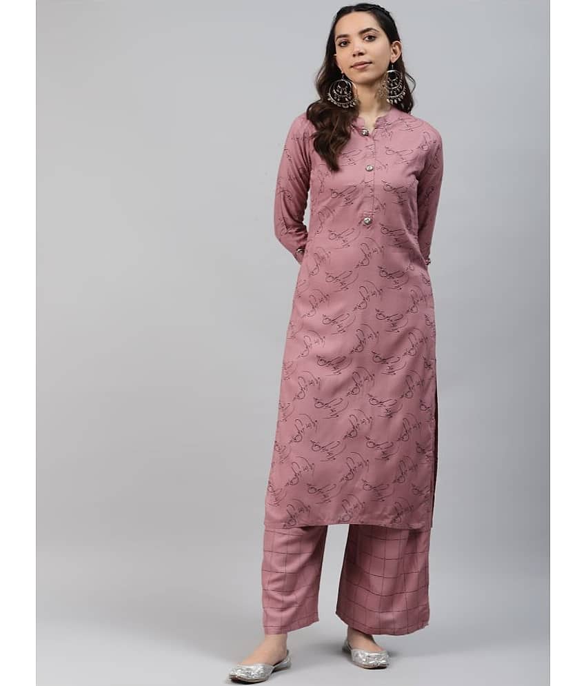 JC4U - Violet Straight Rayon Women's Stitched Salwar Suit ( Pack of 1 )