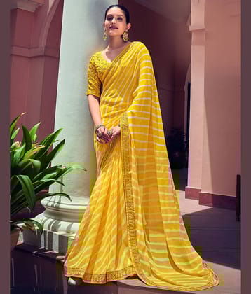 Satrani Georgette Printed Saree With Unstitched Blouse Piece ( Purple )