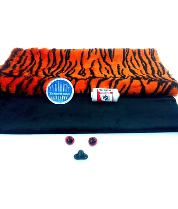 PRANSUNITA Vardhman Tiger Making Kit Acrylic Print Fur Cloth with 2 Eyes 1 Nose Needle Set Reel and Draft (Orange, Standard)