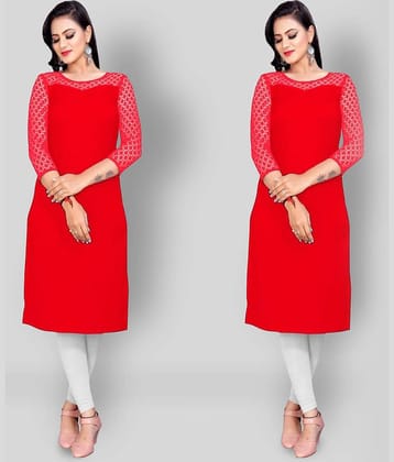 Dream Beauty Fashion - Red Crepe Women's Straight Kurti ( Pack of 2 )