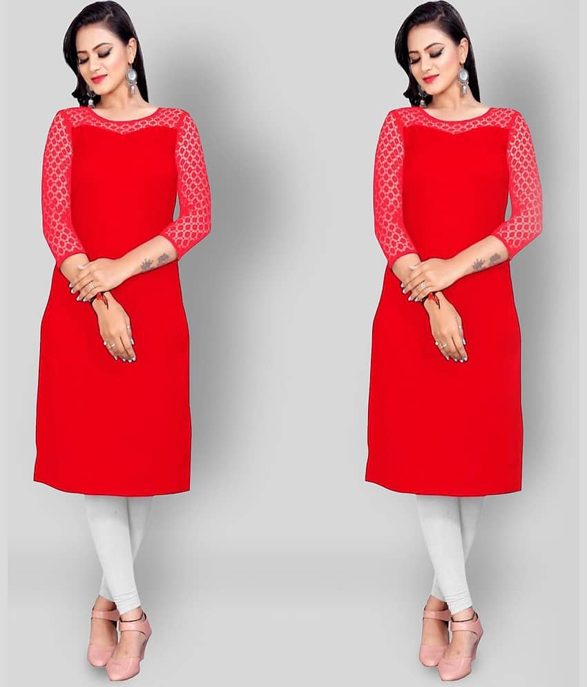 Dream Beauty Fashion - Red Crepe Women's Straight Kurti ( Pack of 2 )