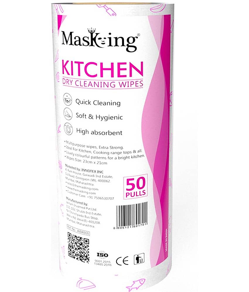 Masking Non-Woven Reusable & Washable Multi Surface Cleaner Wipes Pink 50 no.s