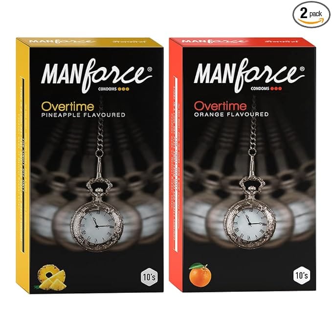 MANFORCE Overtime Orange & Pineapple 3in1 (Ribbed Contour Dotted) Condoms - 10s (Pack of 2) Condom (Set of 2 20 Sheets)