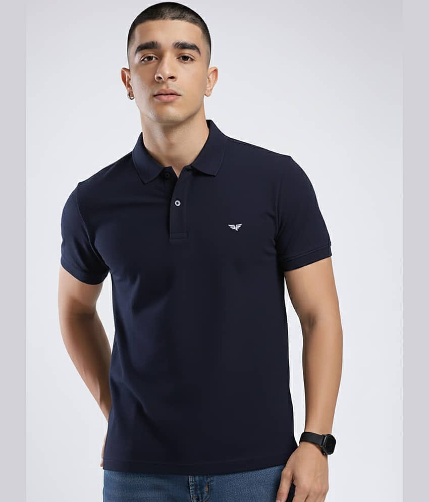 Riss Men Cotton Blend Regular Fit Solid Polo T Shirt ( Navy Blue )