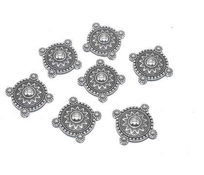 Antique Silver 4 Hole Connector for Jewellery Making and Embroidery Work. CTR-058-Per Packet of 8 Pair / 21 MM