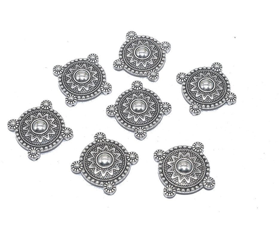 Antique Silver 4 Hole Connector for Jewellery Making and Embroidery Work. CTR-058-Per Packet of 8 Pair / 21 MM