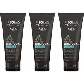 Globus Naturals Anti Pollution & Anti Acne Charcoal Face Wash, Detoxifying Cleanser, Fights Pollution and De-Tans skin, For Men with Oily & Acne Prone Skin, 100gms, Set of 3