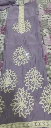 Lavender  Applique Embroidered Unstitched Suit Material Set