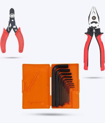 Aldeco Hand Tool Kit- Heavy Duty Plier (Pilash), 9Pcs Allen Key Set & Wire Cutter. Combination Hand Tools for Domestic & Industrial Purpose.