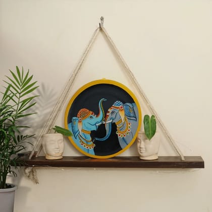 Hand-painted Royal Elephants Pichwai Art Wall Plate - 10'