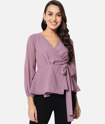 ALL WAYS YOU Women's Georgette Knot Front Top ( Purple )