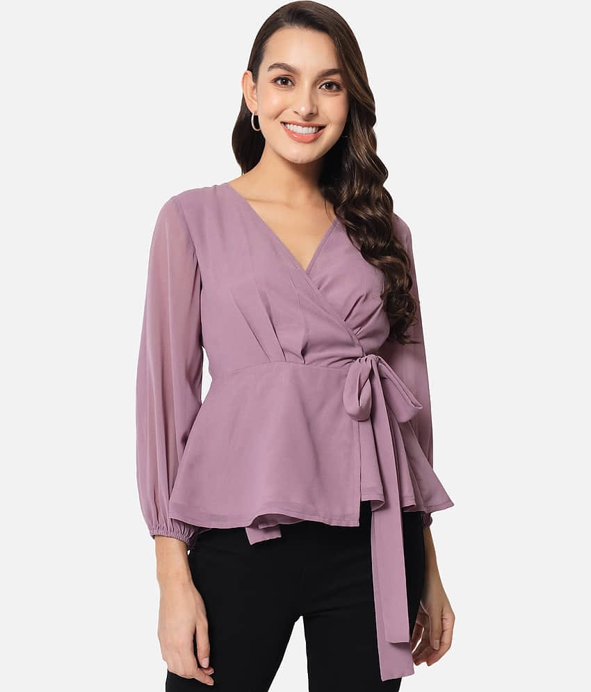 ALL WAYS YOU Women's Georgette Knot Front Top ( Purple )