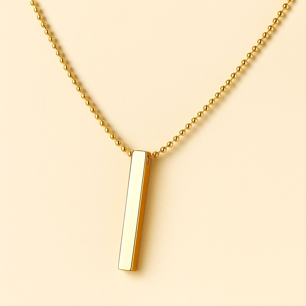 Men’s Vertical Gold Bar Pendant Ball Chain