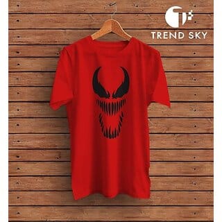 Graphic Print Men Red Round Neck Polyester Casual T-Shirt