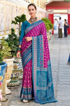 Columbine Purple Soft Woven Banarasi Ikkat Silk Saree