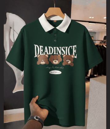 Try This Men Cotton Blend Regular Fit Colorblock Polo T Shirt ( Green )