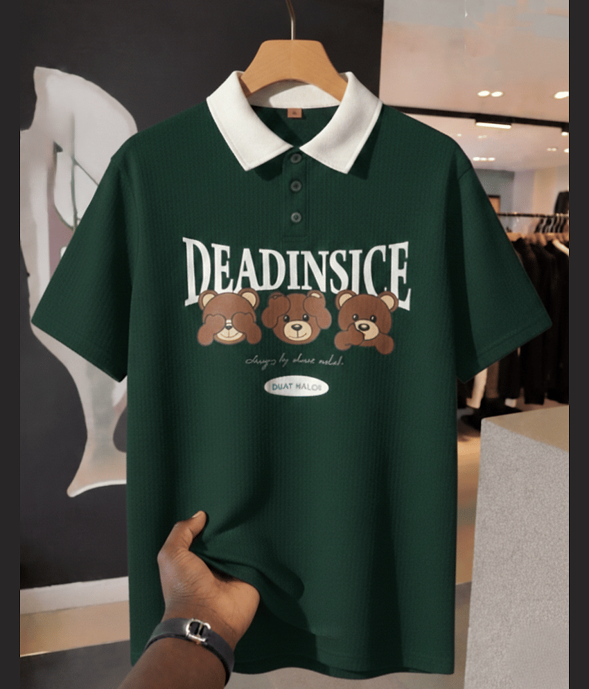 Try This Men Cotton Blend Regular Fit Colorblock Polo T Shirt ( Green )
