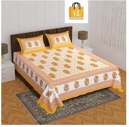 The Bedsheet Adda Standard Queen Size Pure Cotton Jaipuri Printed Economic Double Bedsheet with Two Pillow Covers- ARTICLE-1012