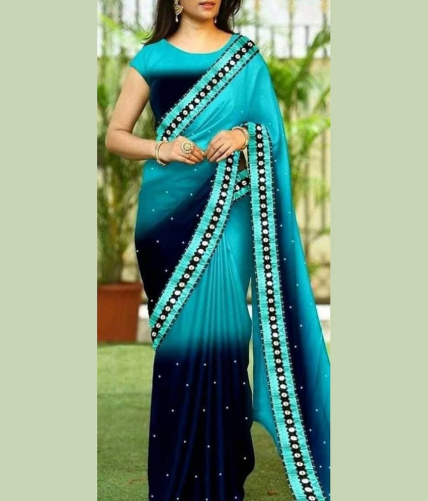 Gullak Georgette Embroidered Saree With Unstitched Blouse Piece ( Navy Blue )