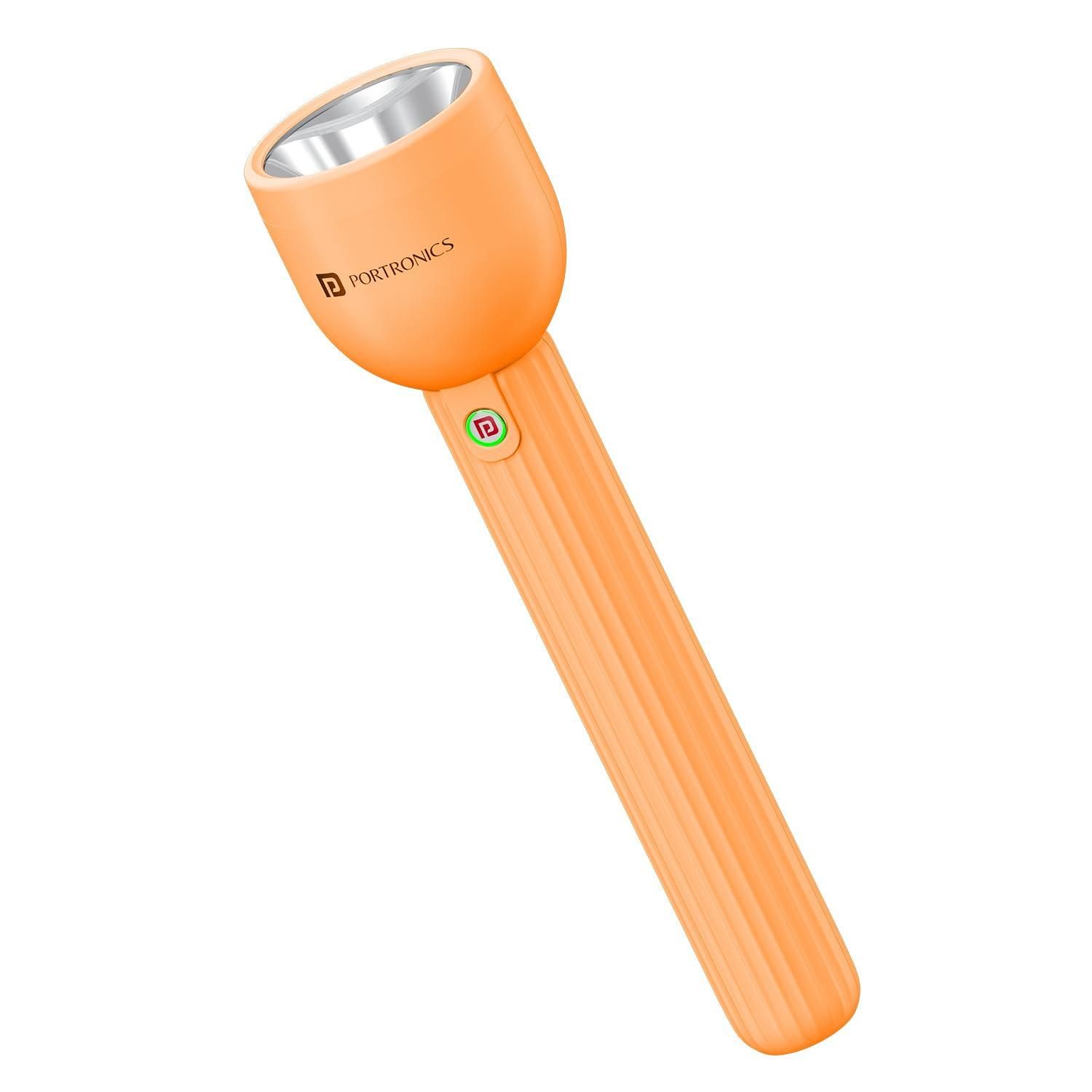 Portronics Eco Glow LED Torch Light with USB Rechargeable Battery, Dual-Brightness Levels, SOS Emergency Light Mode, Long Distance Flashlight, for Home, Outdoor, Camping, Travel (Orange)