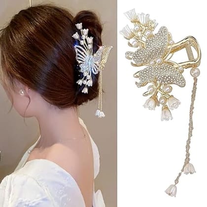 Glimm Metal Butterfly With Pearl/Hair Claw Korean Style (Golden Colour) pack of 1