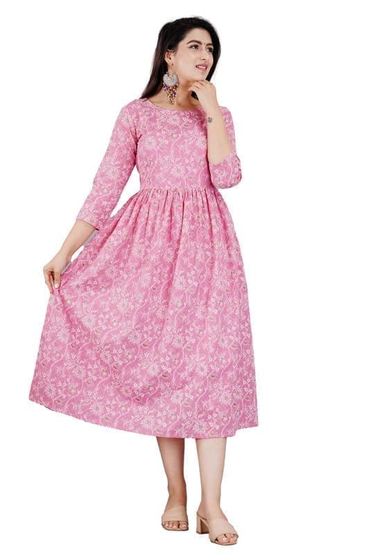 Women's Casual 3/4 Sleeve Printed Viscose Maternity Feeding Kurti (Baby Pink, 2XL)-PID47183