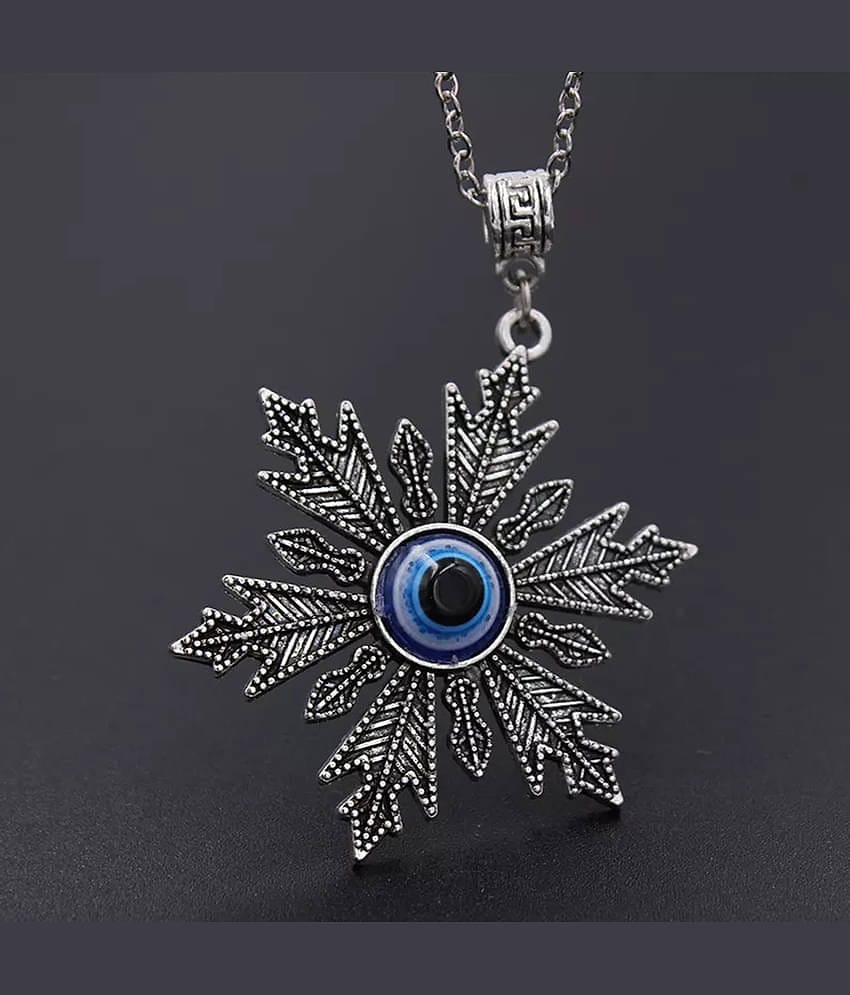 Fashion Frill Evil Eye Chain Pendant for Boys and Men Jewellery 22 Inches Silver Plated Stainless Steel Chain