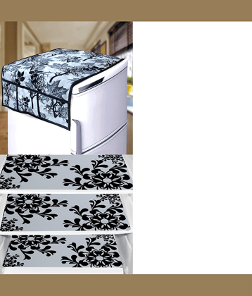 Crosmo Polyester Floral Printed Fridge Mat & Cover ( 64 18 ) Pack of 4 - Gray