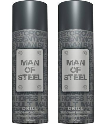 Denver Man Of Steel Drill Deodorant Spray for Men 200Ml Each ( Pack of 2 )