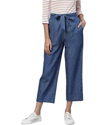 Yash Gallery Denim Flaired Women's Casual Pants ( Blue )
