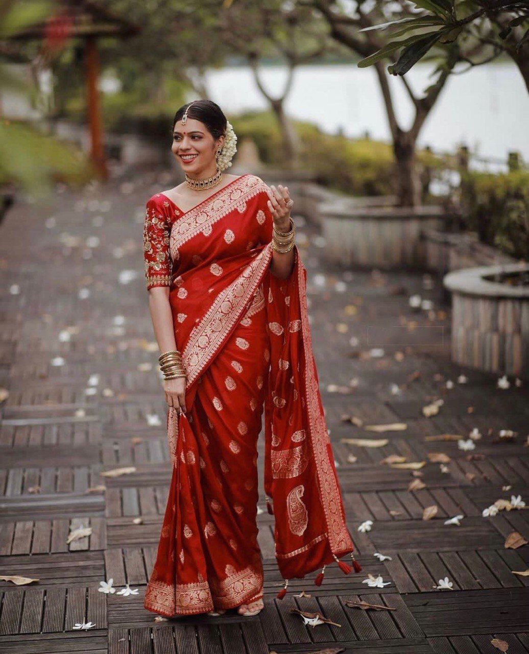 Red Zari Weaving Pure Soft Silk Fancy jacquard Saree