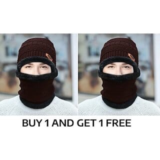 Fashlook Woolen Brown Casual Winter Cap (Pack of 2)