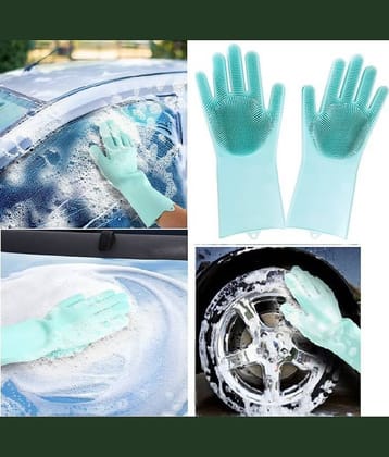 Aeoss Large Gloves Rubber Silicone Cleaning Brush Scrubber Gloves for Kitchen, Bathroom, Household Pet Car (Green)