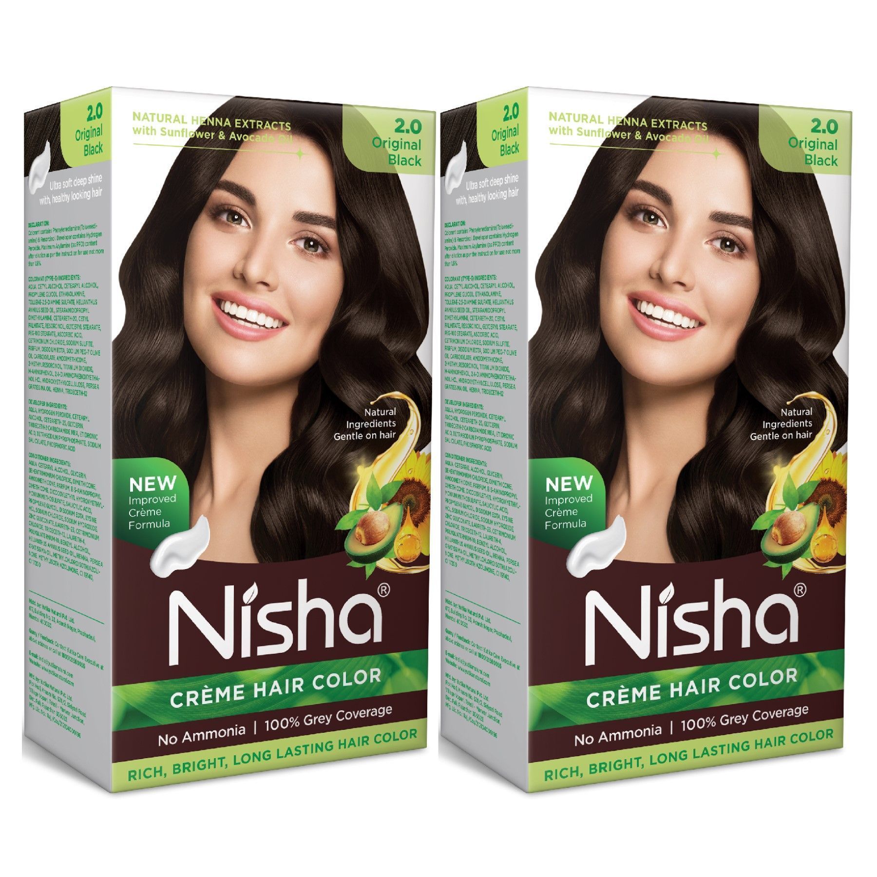 Nisha Creme Hair Color Original Black 60g Pack of 2, Permanent Hair Colour, No Ammonia, 100% Grey Coverage