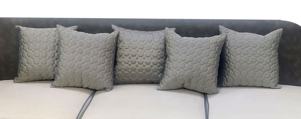 Grey Silver Set of 5 Quilted Zari Square Cushion Covers for Sofa Home Bedroom (16x16 inch or 40 x 40 cm)