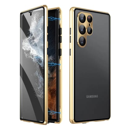 Metallic Gold Plated 360 Degrees Protection Transparent Glass Cover (with Both sides Glass)-Samsung Galaxy S23