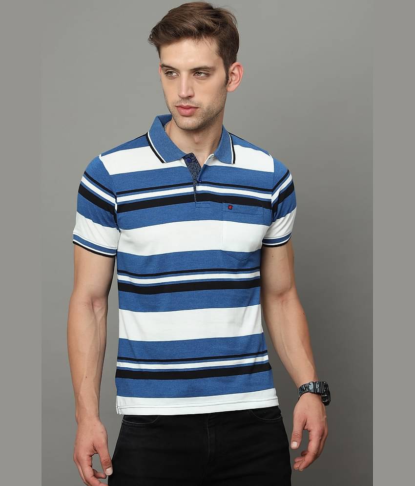 Cool Colors Pack of 1 Cotton Regular Fit Striped Half Sleeves Men's Polo T Shirt ( Blue )
