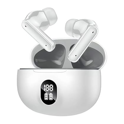 YOYO PODS TWS Earbuds with Battery Display, BT 5.3+ENC Wireless Headphone, Upto 36Hrs Playtime, Quick Pairing, Immersive Sound, Touch Control, Fast Charging, IPX4 & Voice Assistance ( White )