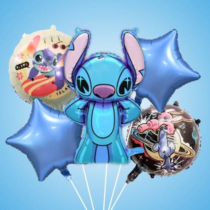 Stitch Theme Birthday Balloon Combo Set - Helium Quality - 5PC