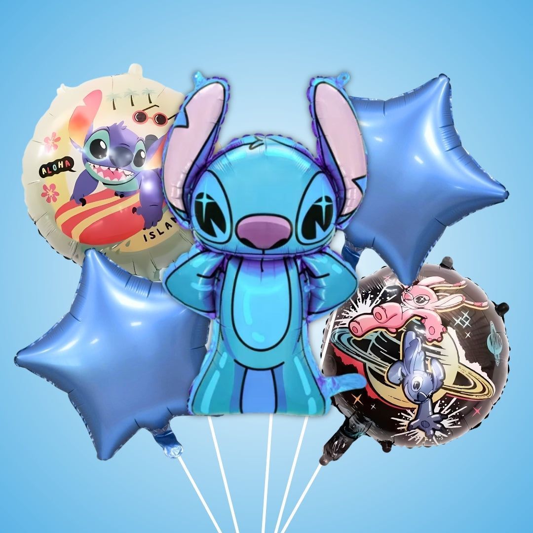 Stitch Theme Birthday Balloon Combo Set - Helium Quality - 5PC