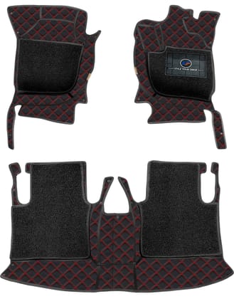 Mini Cooper S Clubman 2020 7D Luxury Car Mat, All Weather Proof, Anti-Skid, 100% Waterproof & Odorless with Unique Diamond Fish Design (24mm Luxury PU Leather, 2 Rows)-Black Red
