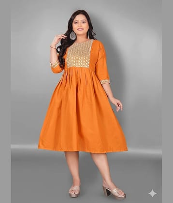 Hetsa Women Cotton Blend Embroidered Anarkali Kurti ( Orange )