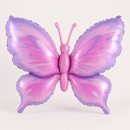 Butterfly Shaped Metallic Pistachio & Pink Balloon with Purple Thorax - Helum Quality - 34 inches - 1PC
