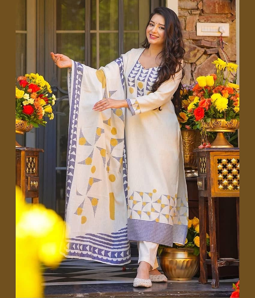 Niza Fashion Women Silk Embroidered Straight Kurti With Pants ( White )