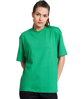 Trond Women Cotton Blend Printed Oversized Fit Round Neck T-Shirt ( Green )