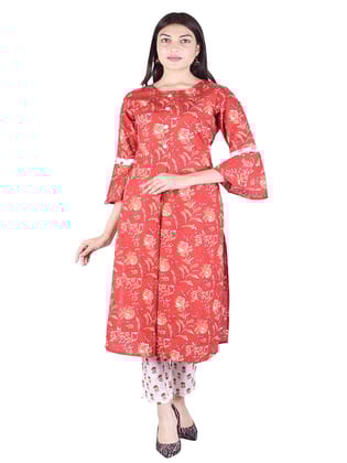 Printed Cotton Straight Kurti With Pant-S