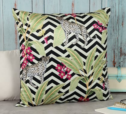 India Circus Cheetah In Chevron- Blended Velvet Cushion Cover - 12 X 12 Inch