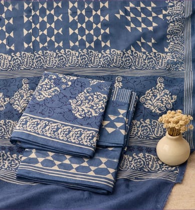 Handcrafted Dabu Print Cotton Dress Material – 3 Piece Set